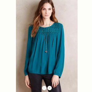 NEW Anthropologie Meadow Rue Vivie Blouse Top Blue Green Size S